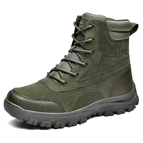 GEXECEUSS Men's Military Tactical Boots Lightweight Combat Outdoor Rubber Outsole Boots Desert Boots Side Zip Leather Cargo Boots