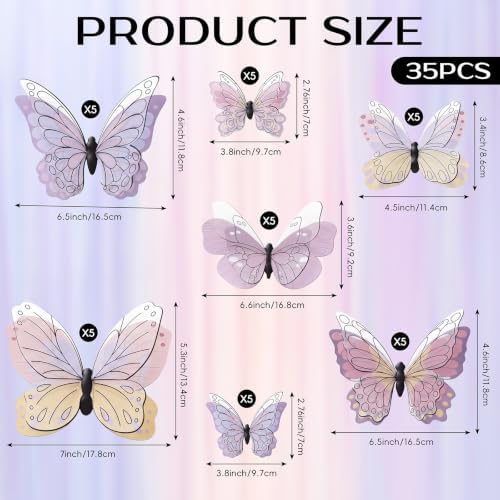 35 Pcs 3D Butterfly Wall Decals, Pastel Butterfly Stickers Decor — 사진 4