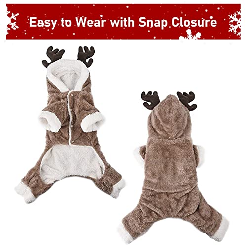 Aofitee Pet Christmas Reindeer Costume Doggie/Cat Soft Comfy Coral Velvet Pajamas, Pet Warm Winter Hoodies Jumpsuits For Holiday Party, L #TOP2