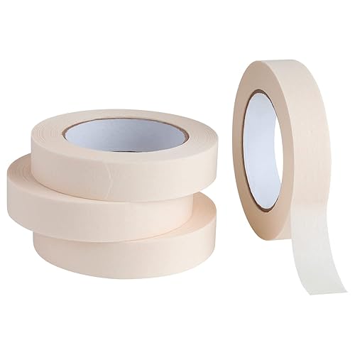 Lichamp Cinta adhesiva de 1 pulgada, paquete de 4 cintas adhesivas de uso general beige y blanco, 1 pulgada x 55 yardas x 4 rollos (220 yardas en