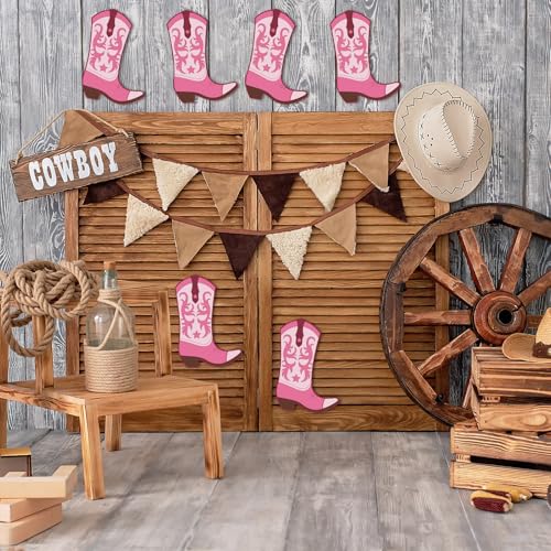 Image of Honoson 50 Pcs Pink Cowgirl Boots Decorations DIY Cowgirl Boot Cutout Cardstock West Cowpoke Boots Paper Cutout West Cowboy Themed for Cowpoke Party Birthday Bachelorette Party Wedding Supplies