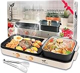 2 in 1 Electric Hot Pot Grill, Dual Temperature, Indoor Non-Stick Griddle for Korean BBQ, Shabu Shabu and Noodles (Electric Hotpot Grill)