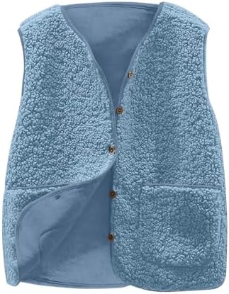 Gilet En Molleton Polaire Femme Doux Sans Manche Coupe Classique Grandes Filles Couleur Unie Blouson Mode Bouton MatelasséE Sans Manches Veste Avec Poches