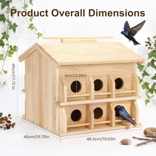 Image of Purple Martin Bird House, Large 12-Room Wooden Birdhouse for Outdoors