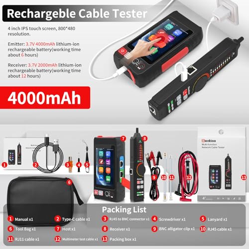 Multifunction RJ45 Network Caber Tester,Full Features UTP Cable Tester Cable Tracer,4" IPS Touch Screen Support TDR,DMM,OPM,POE++ Detect,Level Meter,Ethenet Network Tester,RJ45 TDR,Length,FTP(LT-600T) by Henkion - Image 8