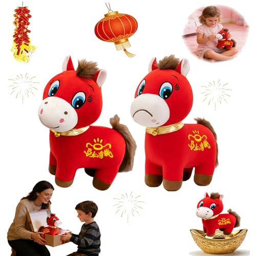 Dasfie Lustige lächelnde weinende Pferde Plüschtier 2er-Pack mit Glückspferd Chinesischer Segen, chinesisches Neujahrsdekoration, Sternzeichen Maskottchen Ornament für Zuhause, Büro, Auto, Tischplatte