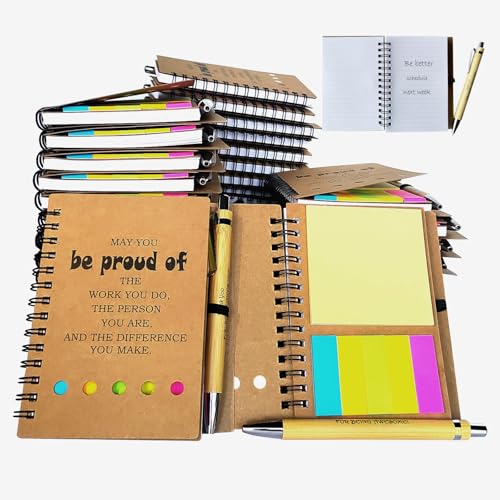 Carnet à spirale avec stylo bambou et post-it pour bureau (Lot de 40)