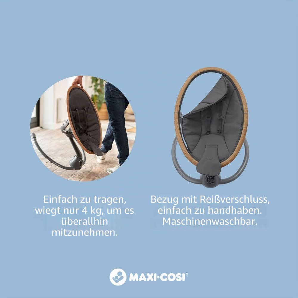 Maxi-Cosi Cassia Babywippe Elektrisch, 0–6 Monate, max. 9 kg, Babyschaukel Elektrisch, 12 Melodien, 360°-Sitzdrehung, automatische Bewegungserkennung, 5 Geschwindigkeiten, Beyond Green