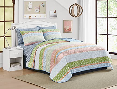 Poppy & Fritz - Charlie Collection - Quilt Set - 100% Cotton, Reversible, Medium Weight Bedding With Matching Shams, Pre-Washed For Added Comfort, Queen, Blue #TOP17