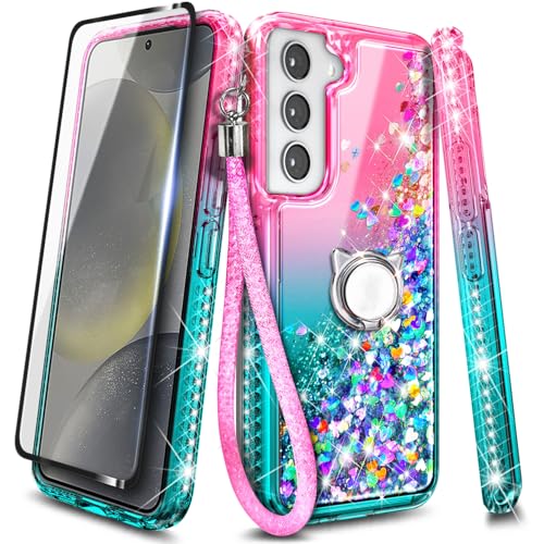 NGB Designed for Samsung Galaxy S21-FE-5G Case, Pink/Aqua | Glitter Liquid Sparkle Cute Cover for Women Girls Kids | with Screen Protector & Ring Holder & Wrist Strap Lanyard by NGB Supremacy - Used condition - Image 8