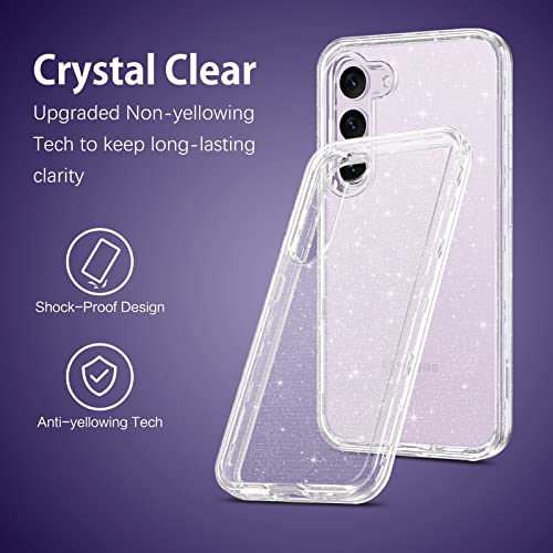 Duedue For Samsung Galaxy S23 Plus Case, Glitter 3 In 1 Heavy Duty Cover Hybrid Hard Pc Rugged Shockproof Transparent Bling Sparkle Full Body Protective Phone Case For Samsung S23 Plus 6.6", Clear #TOP4