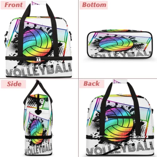 Sports Gym Bag, Volleyball Sport Ball Travel Duffel Bag with Shoes Compartment Waterproof Overnight Bag Workout Weekender Bag Boys Girls Yoga Dance Bag Gym Tote Bag for Women Men3