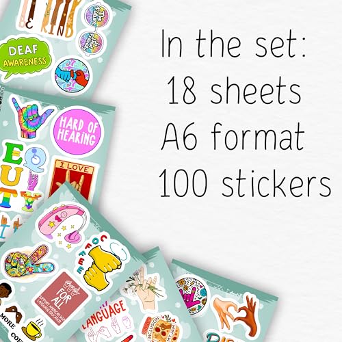 100Pcs Sign Language Stickers for Water Bottle, Laptop - ASL Stickers, Decorations - American Sign Language Gift for Women & Men