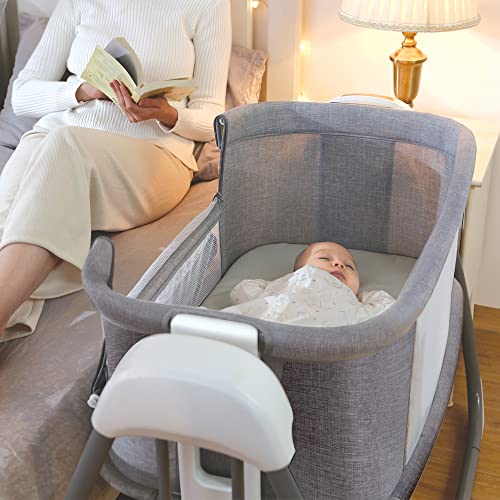 Mastela 4-in-1 Bedside Crib Electric Intelligent Baby Bassinet Swing Beside Sleeper Cradle , 5 Swing Speed, 3 Timing time, 15 Music, 4 Usage Modes…