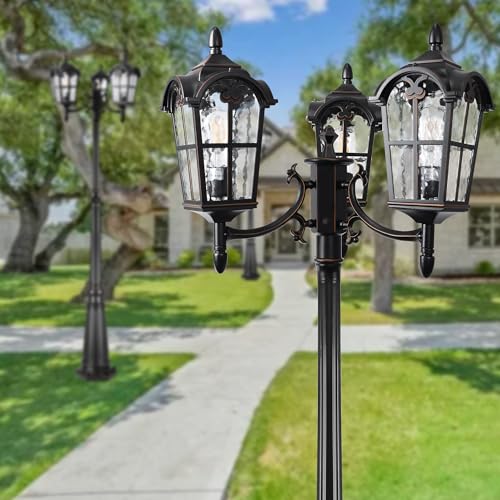 Partphoner PAPO079AB1 Black Roman Outdoor Lamp Post, Triple Head Aluminum Street Light Post thumb #4