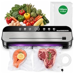 Vacuum Sealer Machine, 75 kPa Food Vacuum Sealer Machine with 100 Pcs Vacuum Seal Bags | Multi-Functional Easy Seal Bag Sealer with UV Sterilization, 30cm Longer Seal | For Kitchen Food Preservation