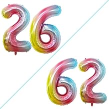 GOER Number 26 Balloons for 26th Birthday Party Decorations,42 Inch Jumbo Foil Helium 62 Balloons for 62nd Birthday Party Decoration Rainbow