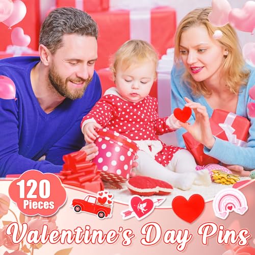 Image of Memorywuu 120 Pcs Valentines Day Pins Bulk Lapel Acrylic Pin Women Backpack Brooch Colorful Pins Gifts for Classroom Exchange Galentines Party Decoration