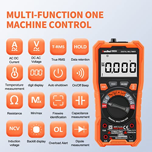 Digital Multimeter,Ruoshui 10A 1000V True Rms 6000 Counts Amp Volt Ohm Meter, Auto-Ranging Electrical Tester With Ncv Function, Ac/Dc Voltage Current Detector With Lcd Display Screen And Led Jacks #TOP2