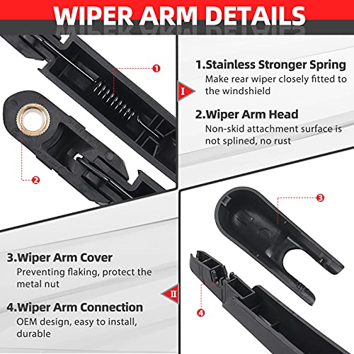Rear Windshield Back Wiper Arm Blade Set - Replacement For Nissan Rogue 2008 2009 2010 2011 2012 2013 Oe:28780-Jm00A #TOP1