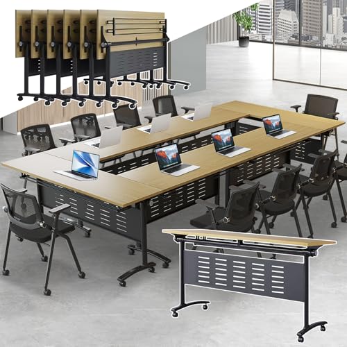 JNMDLAKO Conference Room Tables, Folding Stackable Conference Table with Caster Wheels, 63L X 19.7W X 29.5H Inches Large Rectangle Modular Meeting Seminar Table for Office Boardroom (6PCSï¼ŒOnly Table)