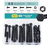 GuoYomm M8 x 50mm 60mm 70mm 80mm Hex Head Bolts and Nuts, M8 x 1.25 Bolts, Hexagon Head Screws, 8.8 Grade Alloy Steel, Black Oxide Finish, Fully Thread, Assortment Kit 30PCS