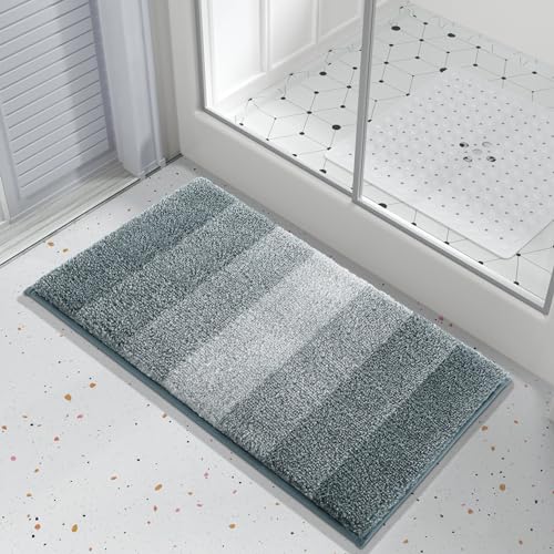 Yimobra Bathroom Rugs Mat, Luxury Soft Comfortable Plush Absorbent Microfiber Bath Rugs, Extra Thick Non Slip Shaggy Shower Rug, Machine Wash, Bath Carpet for Bathroom Floor, Tub, 47"x24", Blue Gray