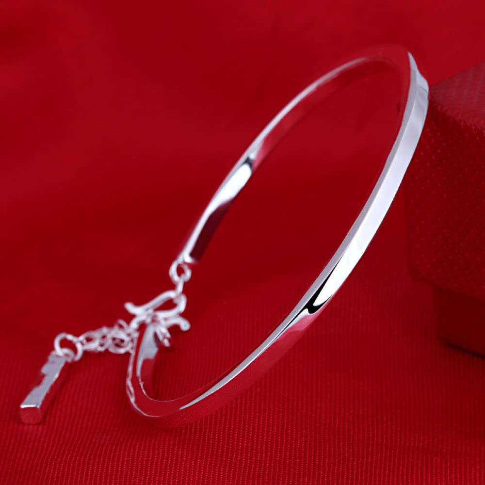 Armband Damen Silber,S990 Sterling Silberarmband Quadratischer Silberbarren Freundschaftsarmband Manschette Armreif Verstellbarer Schmuck Geschenke Für Frau Freundin Zum Geburtstag