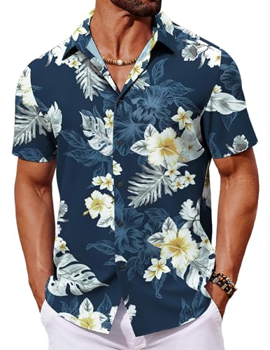 COOFANDY Mens Hawaiian Shirt Short Sleeve Button Down Shirts Tropical Floral Summer Beach Shirts