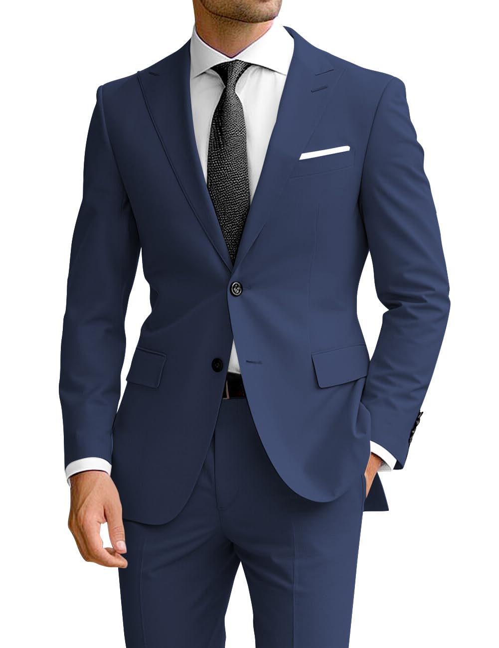 Wangyue Men's 2 Piece Suit Slim Fit Suits for Men Two Button Blazer Formal Business Jacket Suit for Wedding Prom Dinner