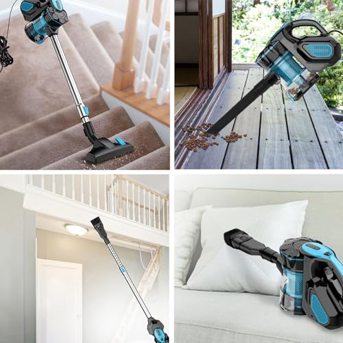Aspirateur Balai Filaire, Aspirateur Balai avec Fil Puissant, 3 en 1 Aspirateur Vertical Filtre HEPA, 600W 18000Pa Aspirateur sans Sac avec 6m Long Câble, Léger Portable pour Maison Tapis Sol Dur – Image 5