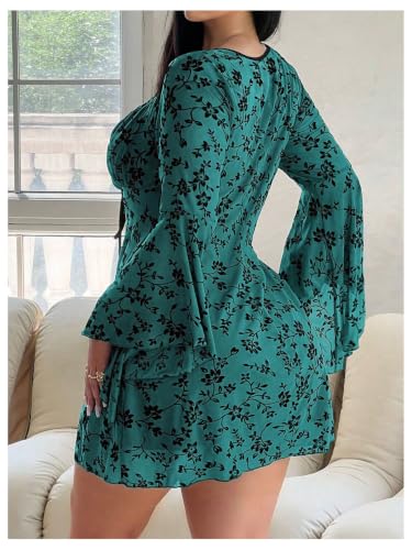 Image of Floerns Women's Plus Size Floral Gothic Dress Flare Long Sleeve Mesh Grunge A Line Dress