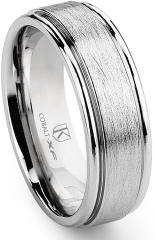 Titanium Kay Cobalt XF Chrome 8MM Italian Di Seta Finish Newport Ribbed Edges Wedding Band Ring