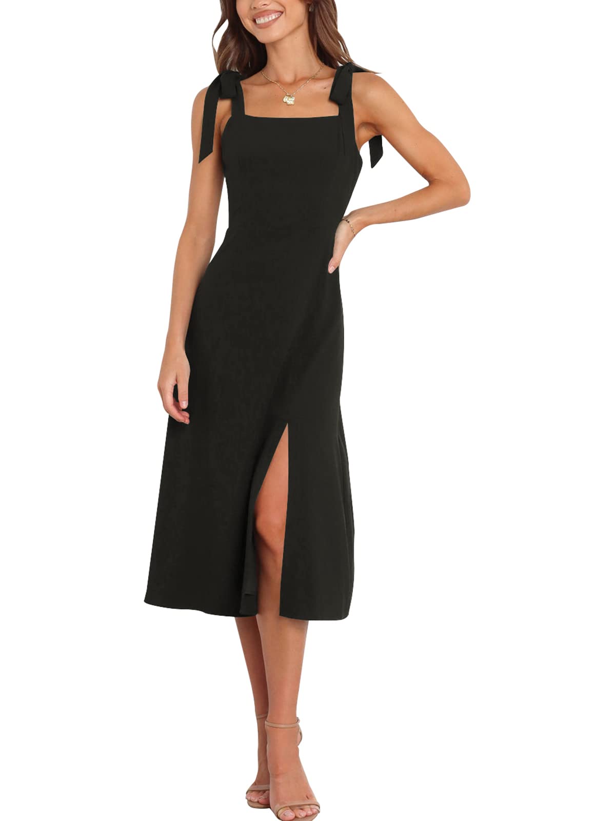 Elegant Square Neck A Line Pleated Dress