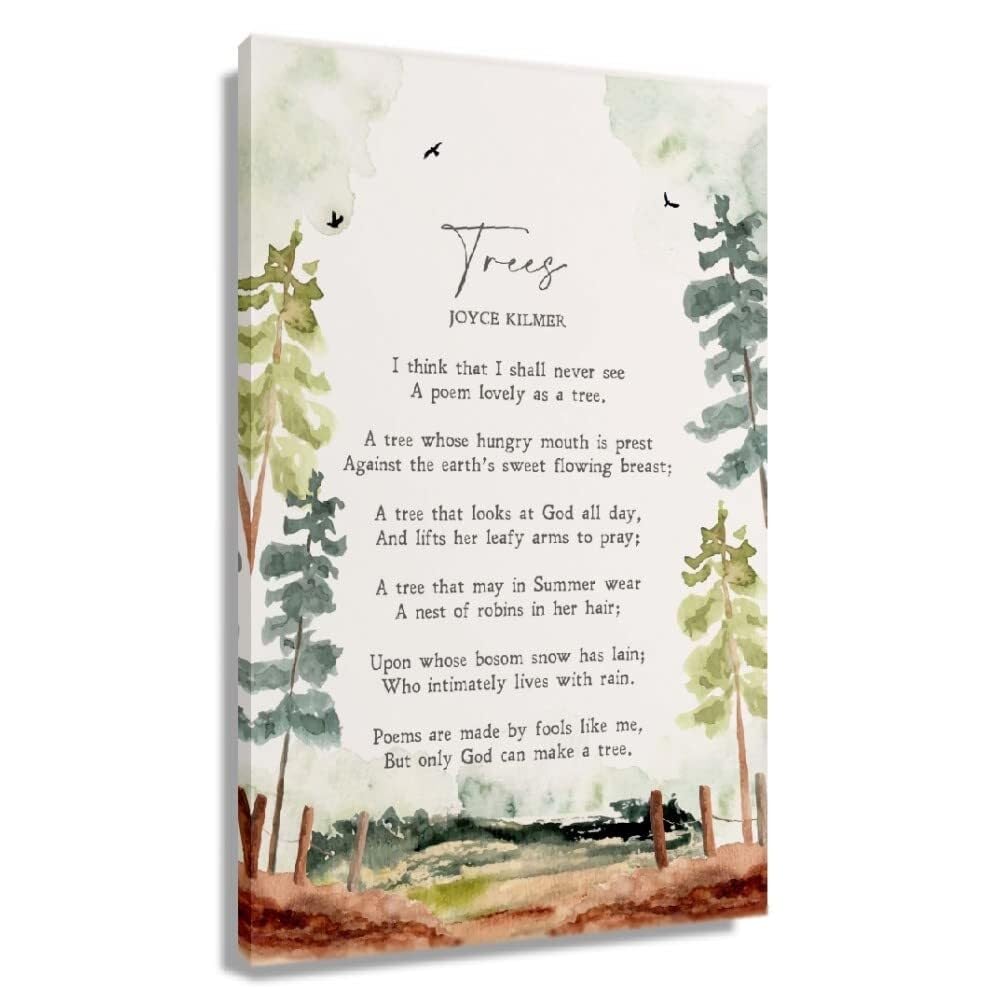 Rnumligh Framed Poetry Wall-Art Trees Poem By Joyce Kilmer Canvas Print For Bedroom Library Or Home Office Decor(,12X18inch(30X45cm))