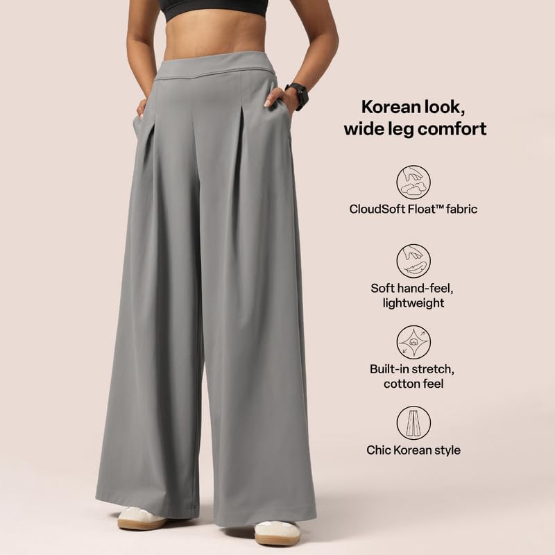 Image of BlissClub Womens Cloud Box Pleat Pants - Tall Wide-Leg Korean Style Pants Lightweight 4-Way Stretch Trousers with Deep Pockets (for Women Above 5'5)