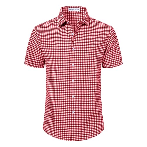 Manwan walk Mens Short Sleeve Plaid Casual Button Down Shirts Gingham Regular Fit Dress Shirts