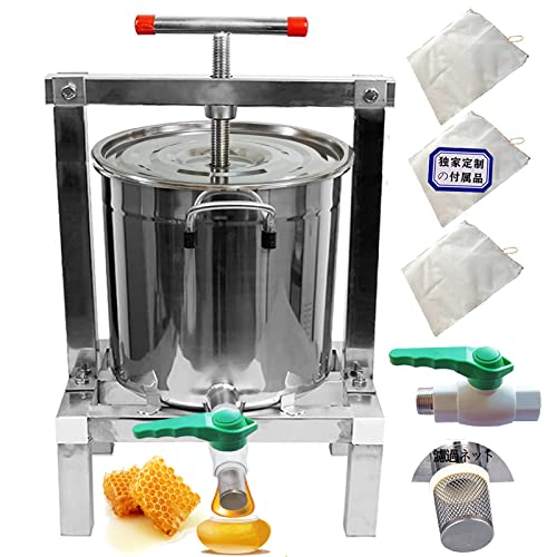 HCTOOL 蜂蜜 絞り器 蜂蜜圧搾機 蜂蜜分離器 ジューサー・しぼり器 みしん 15L 大容量 はちみつ 手動 圧搾機 絞り器 脱水機 みつろう/ミツロウ ワックス/蜜蝋 ステンレス 圧縮製蝋器 3濾過ネット付と 日本倉庫出荷 納期は2-3日間(15L、14KG、蓋/バルブ付き、材質厚め)の画像