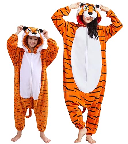DarkCom Tigre Onesie pour Enfants et Adultes,Vêtements de Nuit Combinaison Parent-Enfant Cosplay...