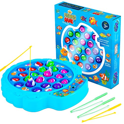 IPIDIPI TOYS Fishing Game Play Set - 21 Fish, 4 Poles, Rotating Board On-Off Music Switch - Family Board Game, Toy for Kids and Toddlers Age 3 4 5 6 7 and Up