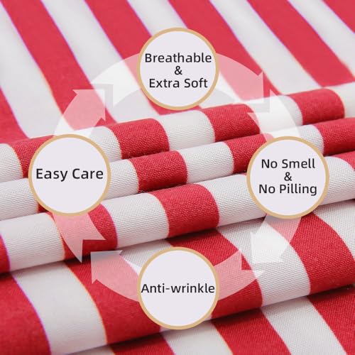 Image of Best Season Ticking Stripe Sheet Set,3 Piece Twin Size Microfiber Bedding,Burgundy Red and White Pinstripe Patterned,Deep Pocket