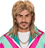 TK Gruppe Timo Klingler Vokuhila Assi Perücke Herren als Accessoire Vokuhila Kostüm zu Retro neon 80er 90er Outfit Fasching & Karneval