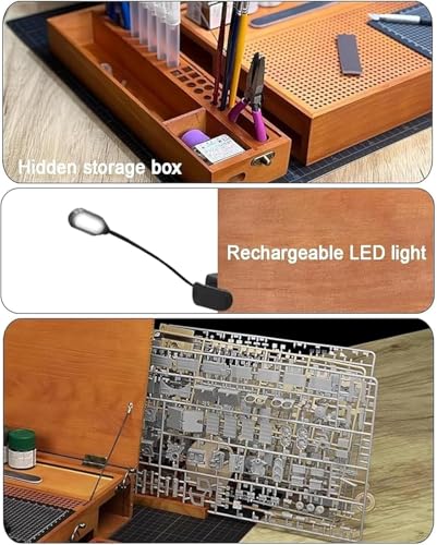 Przenośny stół warsztatowy z oświetleniem LED i szufladą, zawiera matę do cięcia 3 mm do modelarstwa, rękodzieła, polerowania – idealny dla hobbystów i projektów DIY