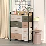 Cajonera para Armario, Cómoda Dormitorio 9 Cajones, Cajones de Tela con Parte Superior de Madera, Cajas organizadoras para armarios, Dormitorio, Pasillo, 80 x 29 x 106 cm, Vintage Gris-rosa-blanco