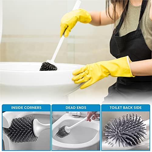 GEKEW Toilet Brush and Holder Set 2 Packs  Silicone Toilet Cleaning Brush with Quick-Drying Brush Holder  Toilet Cleaner Brush with Soft, Flexible Bristles  Easy and Safe Toilet Cleaning