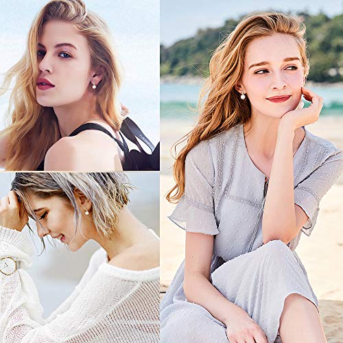 FIFATA Fashion Silver Pearl Earrings for Women 8-8.5mm Classical Drop Dangle Earrings Jewelry 5