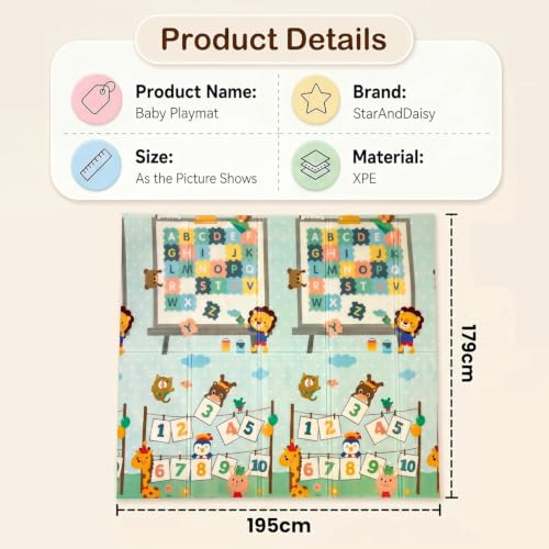 Image of StarAndDaisy Baby Floor Play Mat for Babies, Infants & Toddlers, 8MM Double-Sided Waterproof Play Mat, Reversible & Foldable Design (Alphabet, 6 * 5)