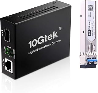 Gigabit Ethernet Singlemode LC Fiber Media Converter, Included 1000Base SFP LX Transceiver, 10/100/1000Base-Tx to 1000Base-FX, Up to 20km (a British Power Adapter included)