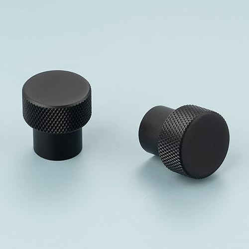 Miniatura 7 de ASKANO AK1301 - Paquete de 20 pomos negros moleteados para armario de cocina, manija redonda, herrajes sólidos para cajón, tocador, baño, tocador,