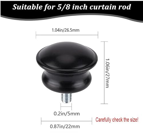 GORGECRAFT 4PCS 1x1 Black Drapery Round Curtain Rod Finials Roman Shower Curtain Rods with Screws Plastic Small Mushroom Shape Replacement Decorative Mini Head Caps for 5/8 Inch Dia Rod M5 Thread Dia - Thumbnail 2